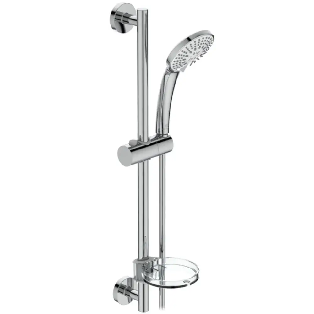 Brausekombination von Ideal Standard mit einer Handbrause und einer Halterung. Die Oberfläche ist in Chrom gehalten.